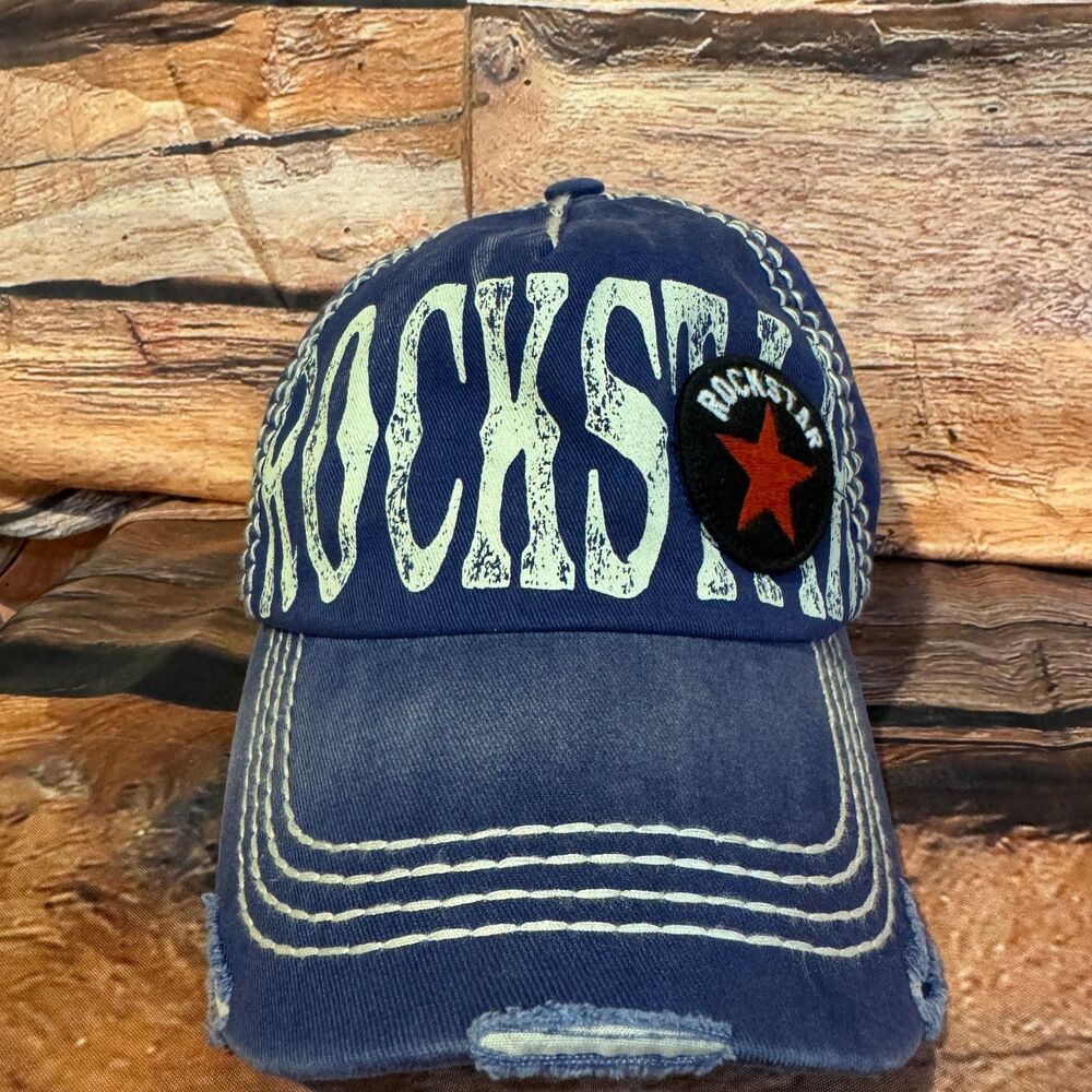 KBETHOS Rockstar Distressed Blue Baseball Cap Men's One Size Adjustable Cotton